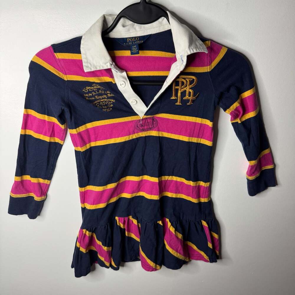 Polo Ralph Lauren Girls Striped Rugby Peplum Dress Size 4/4T